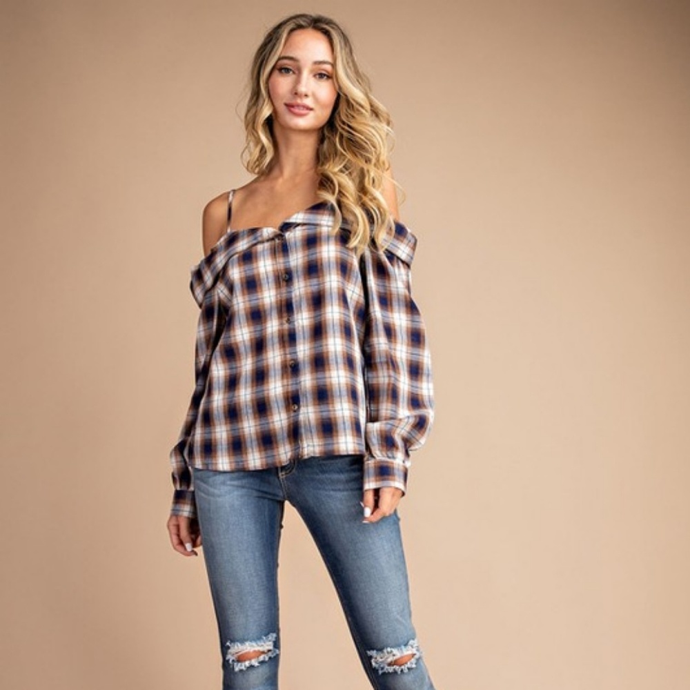 Plaid  Off the Shoulder top NWT